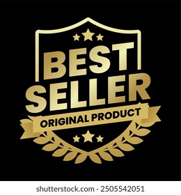 Una insignia de la etiqueta dorada "Best Seller" con un diseño de escudo con un acento de cinta, que simboliza la máxima calidad y popularidad. Este elegante diseño es perfecto para mostrar los productos más vendidos, añadiendo un