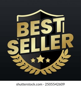 A "Best Seller" golden label badge with a shield design that exudes authority and prestige. Perfect for highlighting top products, this elegant badge enhances branding by conveying quality and trust.