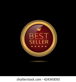 Best seller. Golden Best seller label with stars and crown