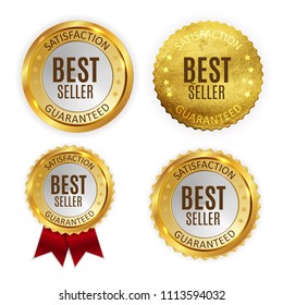 Best Seller Golden Shiny Label Sign Collection Set. Vector Illustration EPS10