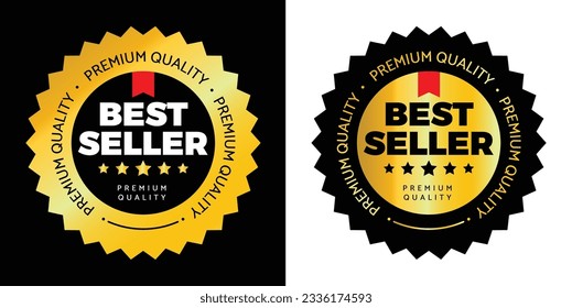 Best Seller, Golden Sticker Label, Icon, Badge, Logo, Symbol, Emblem, Sign, Stamp, Simple Flat Gold luxury elegant, Vector, Isolated Illustration. Easy to use.