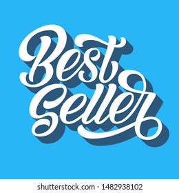 Best seller hand lettering, custom writing letters with 3D shadow on retro blue background, vector type design illustration.