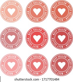 Best seller icon badge bulk multi pack in shades red and pink. Buyer favorite symbol for website or e-commerce products for sale. Nine pretty and modern tags in multiple colors for top selling items.