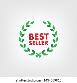 Best seller icon or badge with green laurel wreath isolated on white background