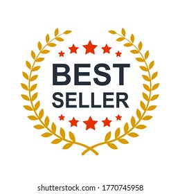 Best seller icon design with laurel, best seller badge logo isolated - stock vector