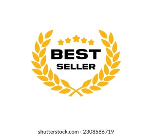 Best seller icon design with laurel, best seller badge logo design. Template For Business Product vector design and illustration.