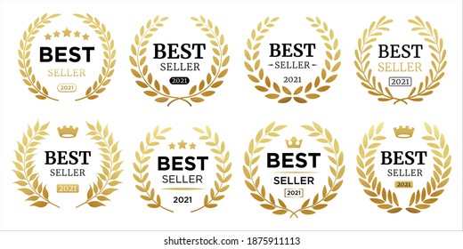 Best seller icon designs set with laurel, best seller badge logo template isolated on white vector illustration eps 10