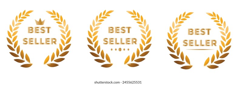 Best seller icon designs set with laurel, best seller badge logo template isolated on white vector illustration eps 10