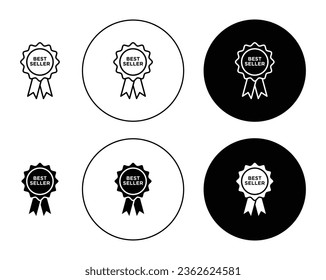 best seller icon set. website bestseller product ribbon badge vector symbol in black filled and outlined style.