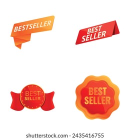 Best seller icons set cartoon vector. Red sticker with inscription bestseller. Quality mark