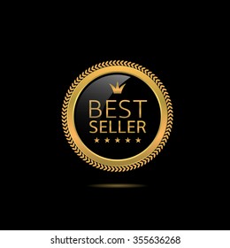 Best seller label. Golden award badge, Vector illustration