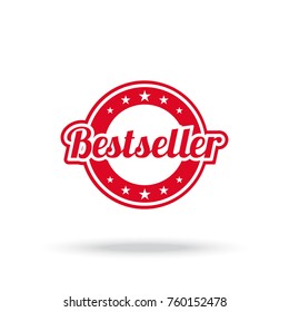 Best seller label. Red color, isolated on white. Vector illustration.