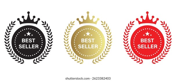 best seller label, seal, sticker and tag, stamp, price, badge icon.