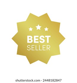 Best Seller label sign. Round quality product guarantee logo. Gold badge icon with stars. Vector illustration for sticker, logo, premium quality product design.