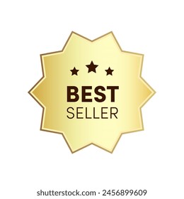 Best Seller label sign. Round quality product guarantee sticker. Gold badge icon with stars. Vector illustration for logo, premium quality product design element.