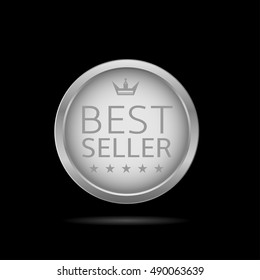 Best seller label. Silver metal badge, business theme
