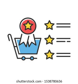 Best seller list color icon. Star rating store review. Best customer service. Featured products. Win for buyer. Sales increase strategy. Online shop ranking. Isolated vector illustration