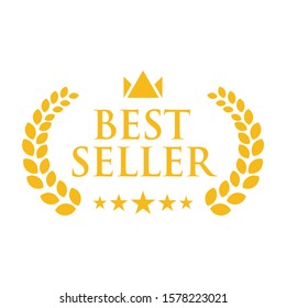 Best seller logo badge icon in gold laure inside On a white background, Best seller text with laurel wreath, Best Sales Officer, Employee award, Vector Illustration EPS10