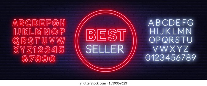 Best seller neon sign on dark background.