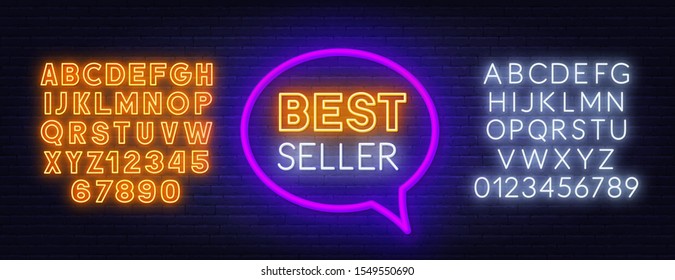 Best seller neon sign on dark background.