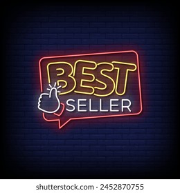 best seller neon Sign on brick wall background 