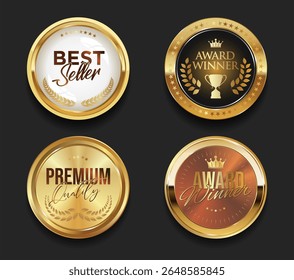 Best Seller and Premium Quality Golden Badge Premium Vector Label for Product Highlights and Promotions