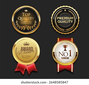 Best Seller and Premium Quality Golden Badge Premium Vector Label for Product Highlights and Promotions