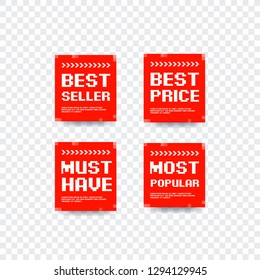 Best Seller, Best Price, Must Have & Most Popular Bitmap Design Vector Labels