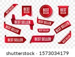 Best seller red ribbon isolated. Vector 3d labels.