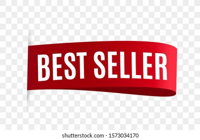 Best seller red ribbon isolated. Vector 3d labels.