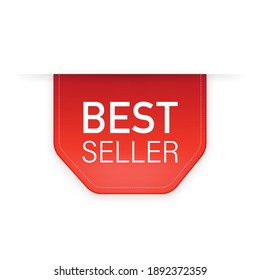 Best seller red ribbon isolated on white background. Red label, banner for any purposes. Vector illustration.