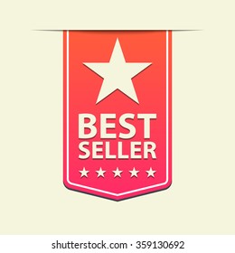 Best seller red ribbon label. Vector illustration.