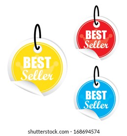 Best seller red,yellow and blue label, vector illustration