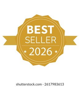 A best seller ribbon label with vibrant gold and white accents 