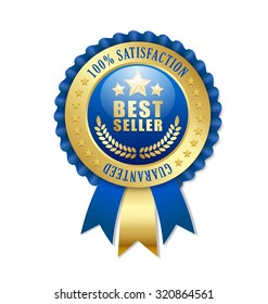 Best seller rosette placed on white background