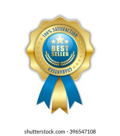 Best seller rosette placed on white background