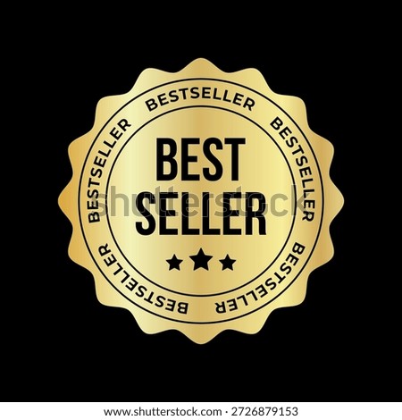 Best seller round gold vector seal badge isolated on white background. Ecommerce sticker for online marketing. Stamp logo design