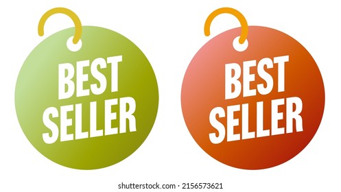 Best seller sale sticker set for customer choice. Tag hanging on ring with special offer discount vector illustration isolated on white background