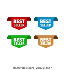 Best seller set of page edge label, sticker, red, blue, green, gold isolated - vector illustration