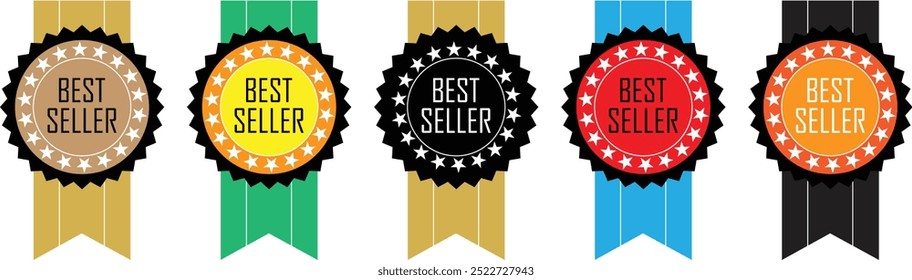 Icono de signo de best seller. Símbolo del premio al mejor vendedor. Pegatinas de estrellas. Vector eps10