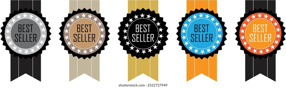 Icono de signo de best seller. Símbolo del premio al mejor vendedor. Pegatinas de estrellas. Vector eps10