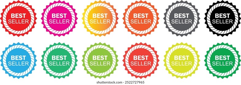 Icono de signo de best seller. Símbolo del premio al mejor vendedor. Pegatinas de estrellas. Vector eps10