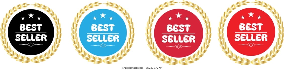 Icono de signo de best seller. Símbolo del premio al mejor vendedor. Pegatinas de estrellas. Vector eps10