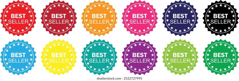 Icono de signo de best seller. Símbolo del premio al mejor vendedor. Pegatinas de estrellas. Vector eps10