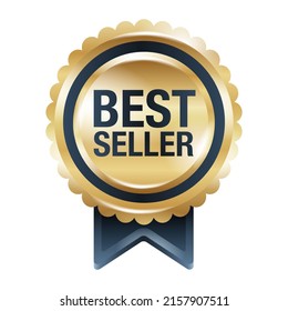 Best seller sign in style of golden medal with check mark. Verified dealer isolated badge