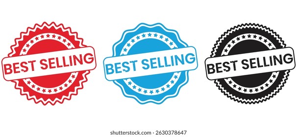 Best seller stamp icon badge vector. Best selling tags, seal tag, Best selling stamp with ribbon, Top badge, vector, award design, round stamp, sticker with ribbon, logo,  label. Vector illustration.