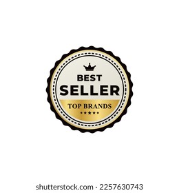 Mejor Sello del Vendedor o Mejor Vector Sellador del Logotipo del Vendedor sobre fondo negro. Sello del logotipo del mejor vendedor con un elegante estilo de color dorado. Para una gran venta de la etiqueta del producto. Mejor vector de sello del vendedor.