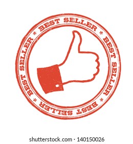 Best seller stamp with thumb up symbol. Vector