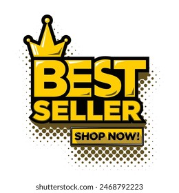 Bestseller-Aufkleber. Die beste Wahl. Best Award brand, Premium Crown. Vektorgrafik im Comic-Stil auf durchsichtigem Hintergrund