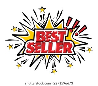 Best seller sticker with comic explosion. Vector on transparent background
